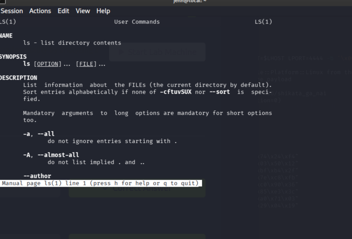anansi_util manual ls opening the ls man page as root in a pager